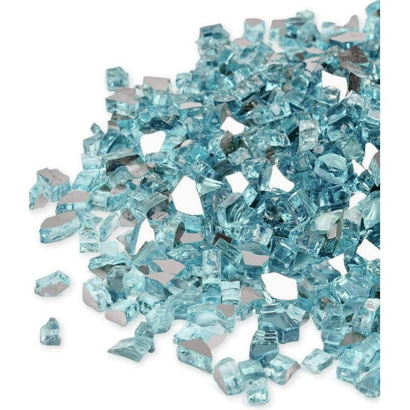 Gaspro 1/2" Caribbean Blue Reflective Fire Glass Rocks, 10 lb