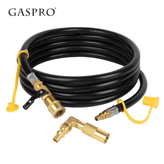 GASPRO 12FT RV Propane Hose Quick Connect with Shutoff Valve & Elbow Adapter, 1/4" Male Full Flow Plug, Fits Blackstone 17" & 22" Griddle, Propane Extension Hose for RV Grill