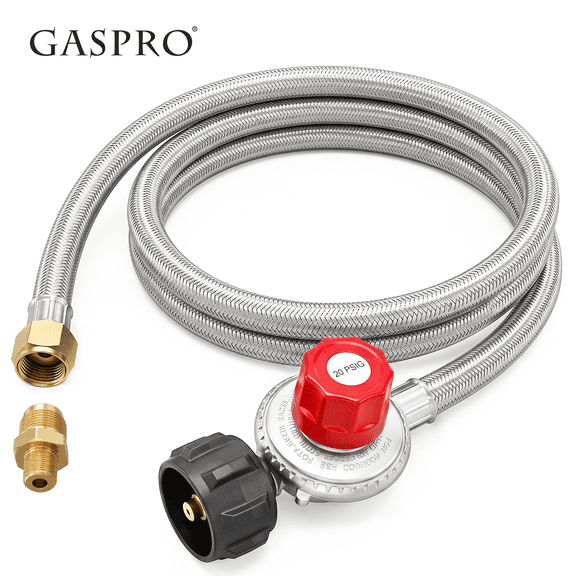 GASPRO 5FT High Pressure Propane Regulator Hose,  Adjustable 0-20 PSI Regulator with Gauge, QCC1 Stainless Braided Hose with 3/8 Flare x 1/8 MNPT Fitting, For Burner, Turkey Fryer, Smoker, Fire Pit