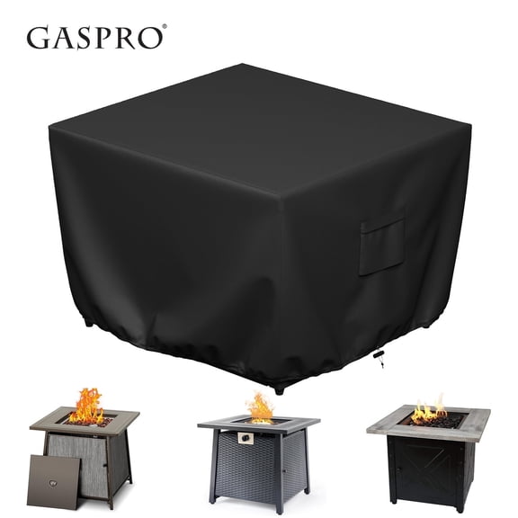 GASPRO Fire Pit Cover Square 30 Inch, 600D Heavy Duty Fabric with Waterproof Patio Fire Table Cover with PVC Coating, Tear & Weather Resistant, UV & Fade Resistant, Windproof, 30" x 30" x 24", Black