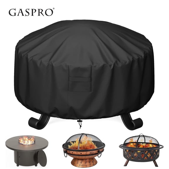 GASPRO Fire Pit Cover Round 36 Inch, 600D Heavy Duty Fabric with Waterproof Patio Fire Table Cover with PVC Coating, Tear & Weather Resistant, UV & Fade Resistant, Windproof, 36" Dia x 20" H, Black