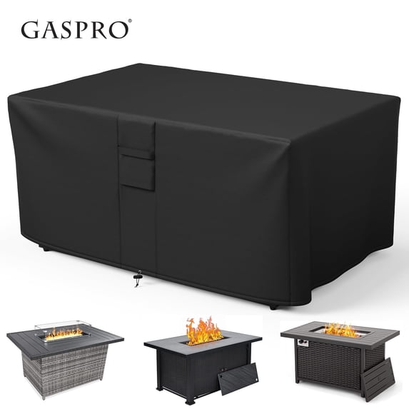 GASPRO Fire Pit Cover Rectangular, 600D Heavy Duty Fabric with Waterproof Patio Fire Table Cover with PVC Coating, Tear & Weather Resistant, UV & Fade Resistant, Windproof, 52" x 34" x 24" , Black
