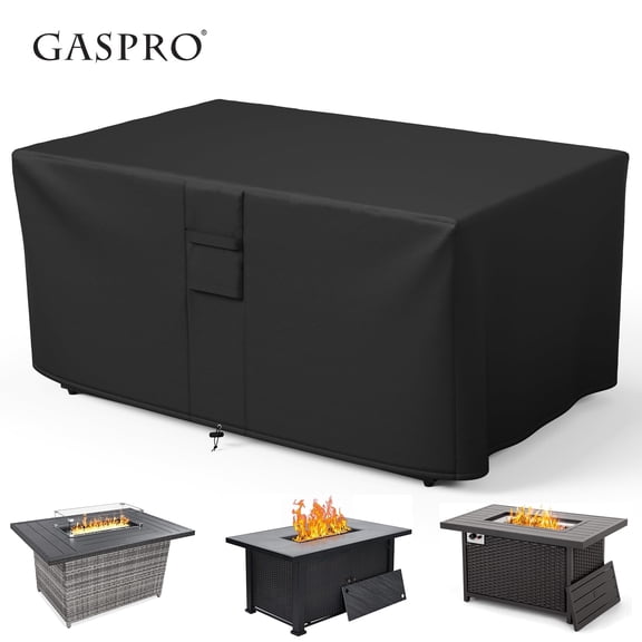 GASPRO Fire Pit Cover Rectangular, 600D Heavy Duty Fabric with Waterproof Patio Fire Table Cover with PVC Coating, Tear & Weather Resistant, UV & Fade Resistant, Windproof, 52" x 34" x 24" , Black