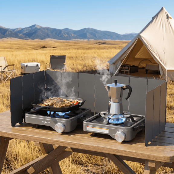 GASPRO 2 Burner Camping Stove 24,000 BTU  Propane Portable Folding Camp Cooktop with Windshield, Dual Burner Outdoor Gas Stove with Coffee Stand & Carry Bag for Camping, Tailgating & Hiking