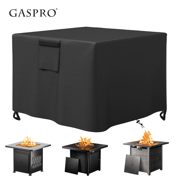 GASPRO 28 Inch Square Fire Pit Cover, Fits for 24-28 Inch Outdoor Fire Table Cover, 100% Waterproof and Windproof Fire Bowl Cover, 420D Heavy Duty Fabric, 28"W x 28"D x 25"H Black