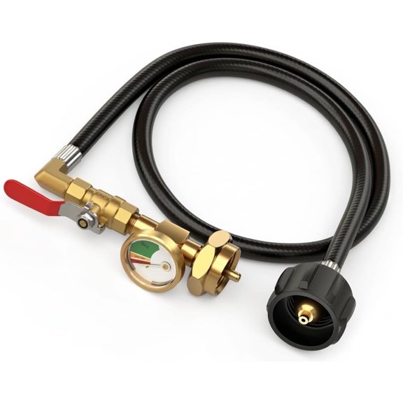 GASPRO Propane Refill Adapter with 3FT Hose & Pressure Gauge, Gas Line Connector with ON/OFF Valve, Solid Brass Propane Tank Refill Adapter for 1lb Cylinder, Refill 1lb Bottles from 20lb Tank for Cam