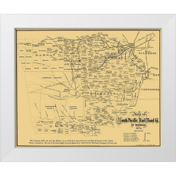Gast 31x26 White Modern Wood Framed Museum Art Print Titled - Missouri Southern Pacific Railroad Co - Gast 1870