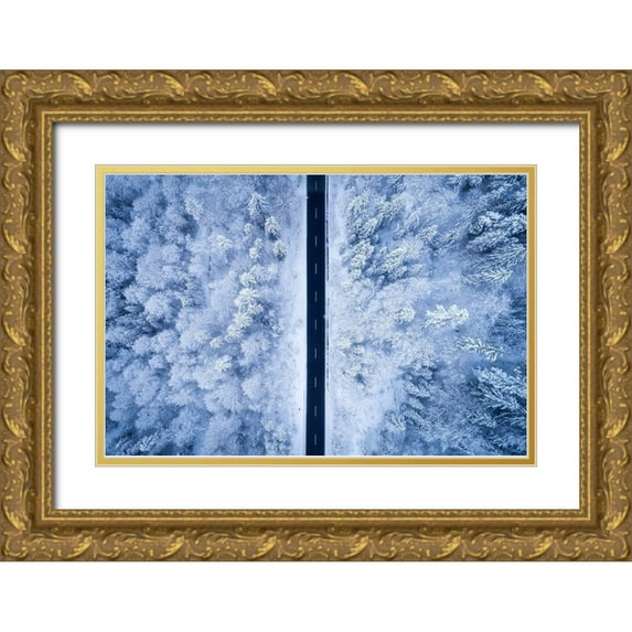 Gastager, Daniel 18x13 Gold Ornate Wood Framed with Double Matting Museum Art Print Titled - A Frosty Road