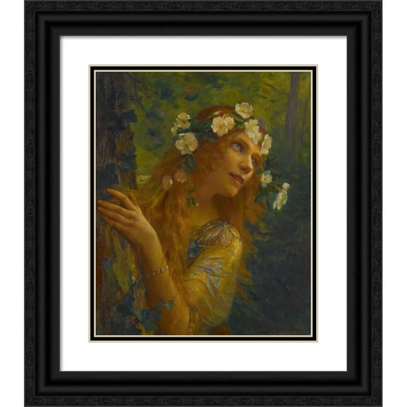 Gaston Bussière 12x14 Black Ornate Wood Framed Double Matted Museum Art Print Titled: Leilah