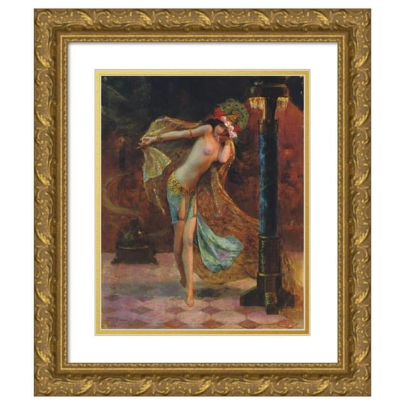 Gaston Bussière 12x14 Gold Ornate Wood Frame and Double Matted Museum Art Print Titled - Dance of the Seven Veils (1926)