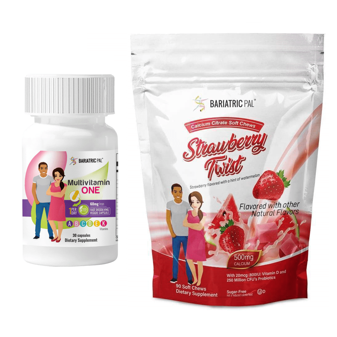 Gastric Band Complete Vitamin Pack - Capsules 1-Month Supply, BariatricPal Multivitamin ONE: Capsule with 60mg Iron, BariatricPal Calcium Citrate Chews: Strawberry Twist