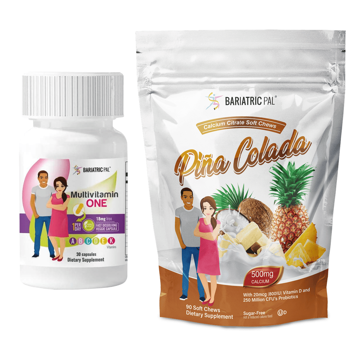 Gastric Band Complete Vitamin Pack - Capsules Size: 1-Month Supply, BariatricPal Multivitamin ONE: Capsule with 18mg Iron, BariatricPal Calcium Citrate Soft Chews: Piña Colada