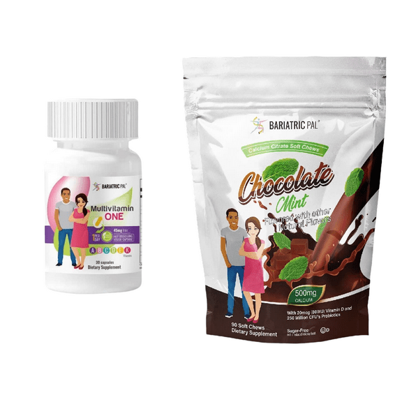 Gastric Band Complete Vitamin Pack - Capsules Size: 1-Month Supply, BariatricPal Multivitamin ONE: Capsule with 45mg Iron, BariatricPal Calcium Citrate Soft Chews: Chocolate Mint