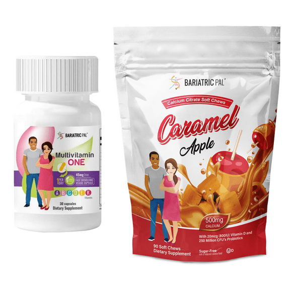 Gastric Band Complete Vitamin Pack - Capsules Size: 1-Month Supply, BariatricPal Multivitamin ONE: Capsule with 45mg Iron, BariatricPal Calcium Citrate Soft Chews: Caramel Apple