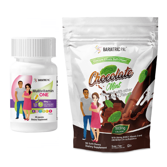Gastric Band Complete Vitamin Pack - Capsules Size: 1-Month Supply, BariatricPal Multivitamin ONE: Capsule with 60mg Iron, BariatricPal Calcium Citrate Soft Chews: Chocolate Mint
