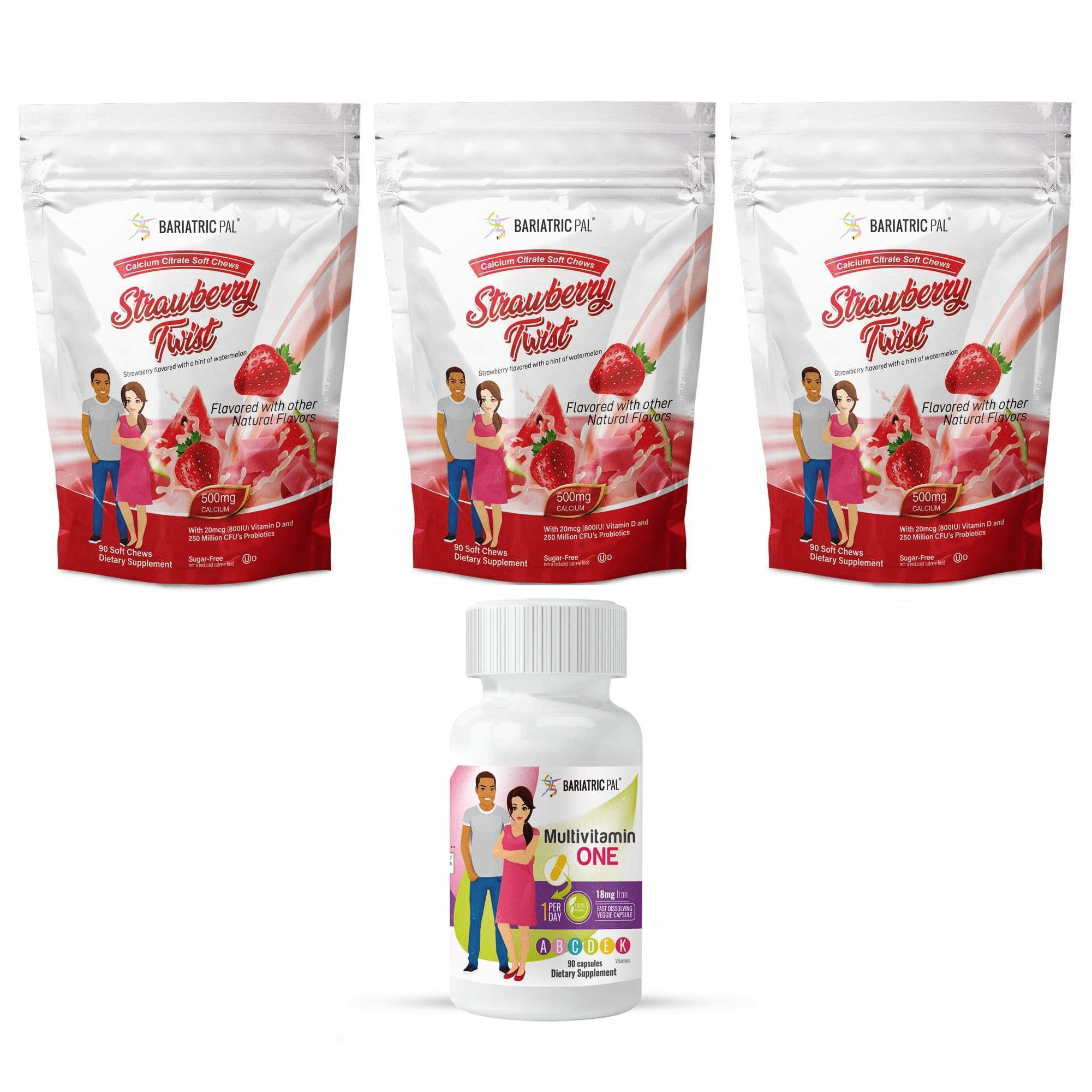 Gastric Band Complete Vitamin Pack - Capsules Size: 3-Month Supply, BariatricPal Multivitamin ONE: Capsule with 18mg Iron, BariatricPal Calcium Citrate Soft Chews: Strawberry Twist