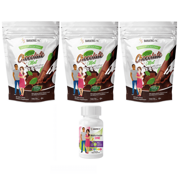 Gastric Band Complete Vitamin Pack - Capsules Size: 3-Month Supply, BariatricPal Multivitamin ONE: Capsule with 60mg Iron, BariatricPal Calcium Citrate Soft Chews: Chocolate Mint