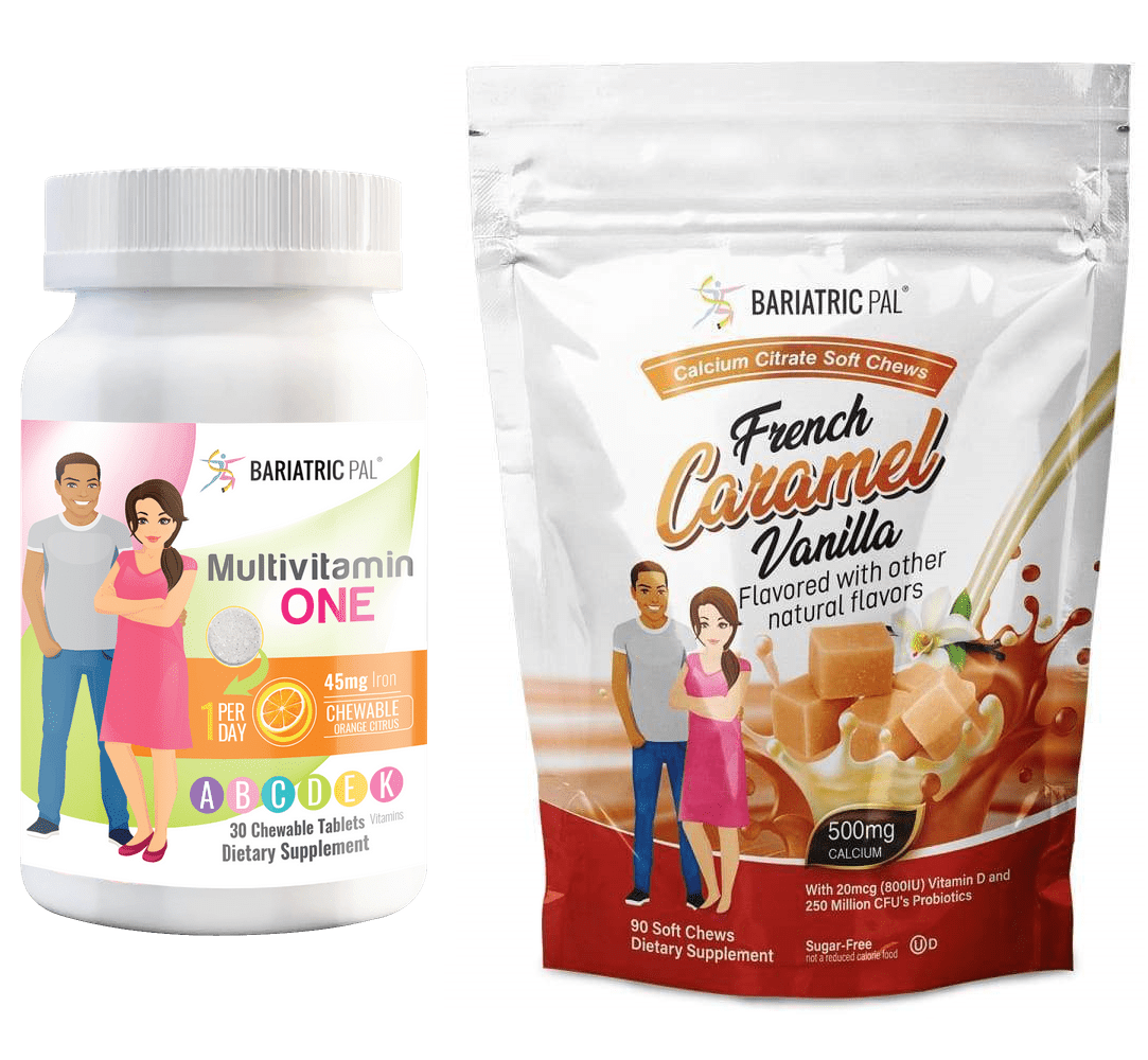 Gastric Band Complete Vitamin Pack - Chewables Size: 3-Month Supply, BariatricPal Multivitamin ONE: Orange Citrus Chewable with 45mg Iron, BariatricPal Calcium Citrate Chews: French Vanilla Caramel