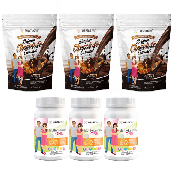 Gastric Band Complete Vitamin Pack - Chewables Size: 3-Month Supply, BariatricPal Multivitamin ONE: Orange Citrus Chewable with 45mg Iron, BariatricPal Calcium Citrate Chews: Belgian Chocolate Caramel