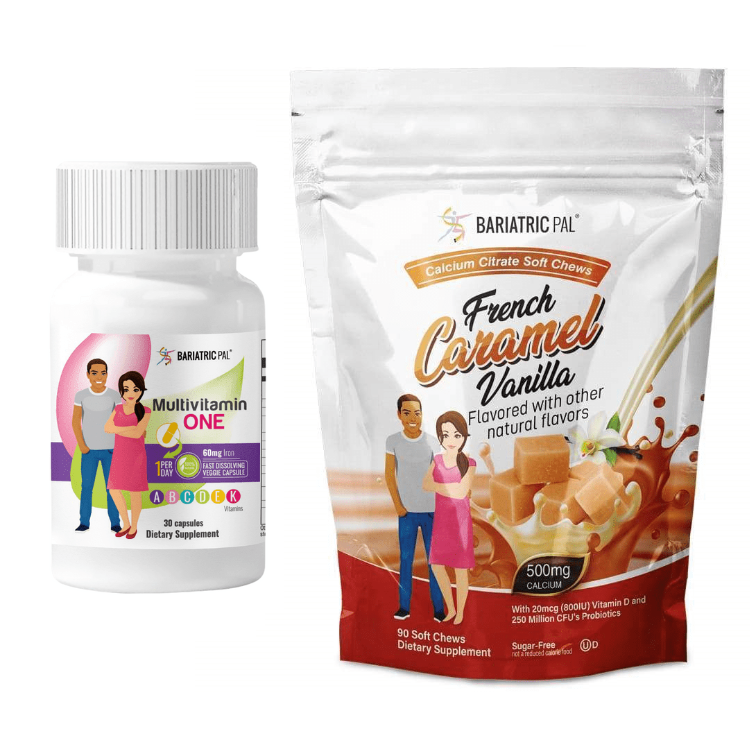 Gastric Bypass Complete Vitamin Pack - Capsules Size: 1-Month Supply, BariatricPal Multivitamin ONE: Capsule with 60mg Iron, BariatricPal Calcium Citrate Soft Chews: French Vanilla Caramel