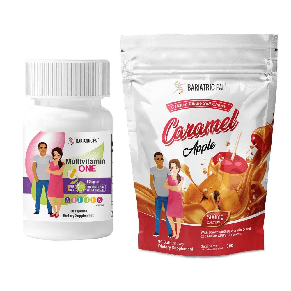 Gastric Bypass Complete Vitamin Pack - Capsules Size: 1-Month Supply, BariatricPal Multivitamin ONE: Capsule with 60mg Iron, BariatricPal Calcium Citrate Soft Chews: Caramel Apple