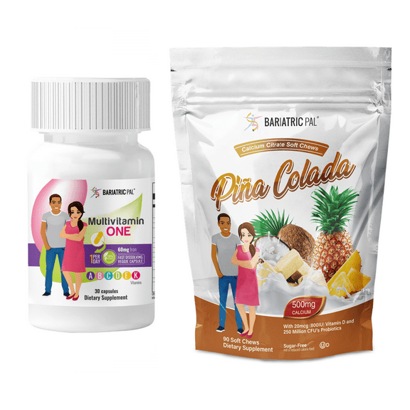 Gastric Bypass Complete Vitamin Pack - Capsules Size: 1-Month Supply, BariatricPal Multivitamin ONE: Capsule with 60mg Iron, BariatricPal Calcium Citrate Soft Chews: Piña Colada