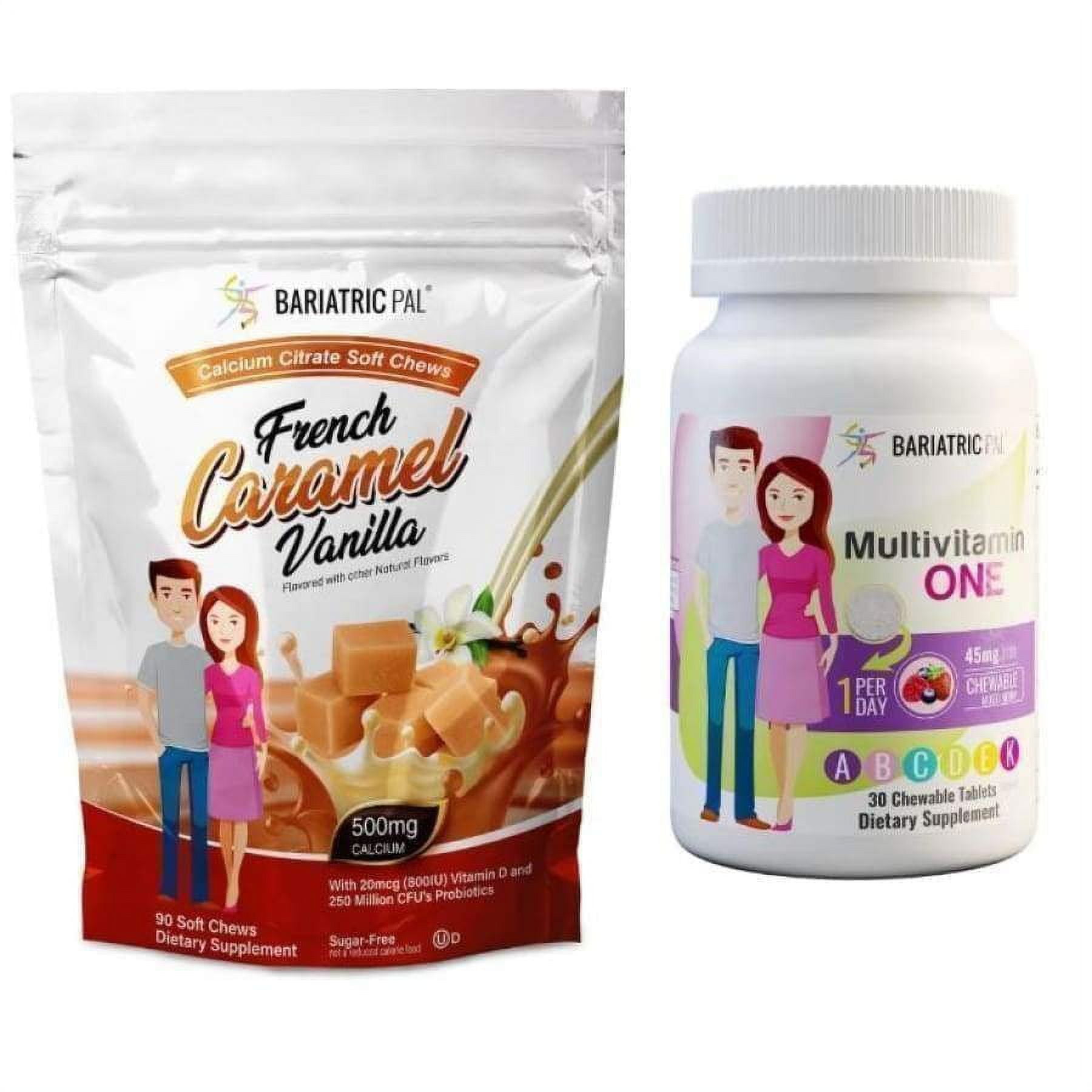Gastric Bypass Complete Vitamin Pack - Chewables Size: 1-Month Supply, BariatricPal Multivitamin ONE: Mixed Berry Chewable with 45mg Iron, BariatricPal Calcium Citrate Chews: French Vanilla Caramel