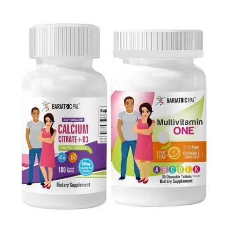 Gastric Bypass Complete Vitamin Pack - Tablets BariatricPal Multivitamin ONE & BariatricPal Easy Swallow Calcium Citrate and D3 Coated Tablets: Orange Citrus Chewable - Iron Free, Size: 30-Day Supply