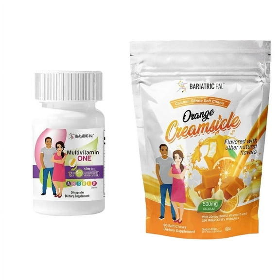 Gastric Sleeve Complete Vitamin Pack - Capsules Size: 1-Month Supply, BariatricPal Multivitamin ONE: Capsule with 45mg Iron, BariatricPal Calcium Citrate Soft Chews: Orange Creamsicle
