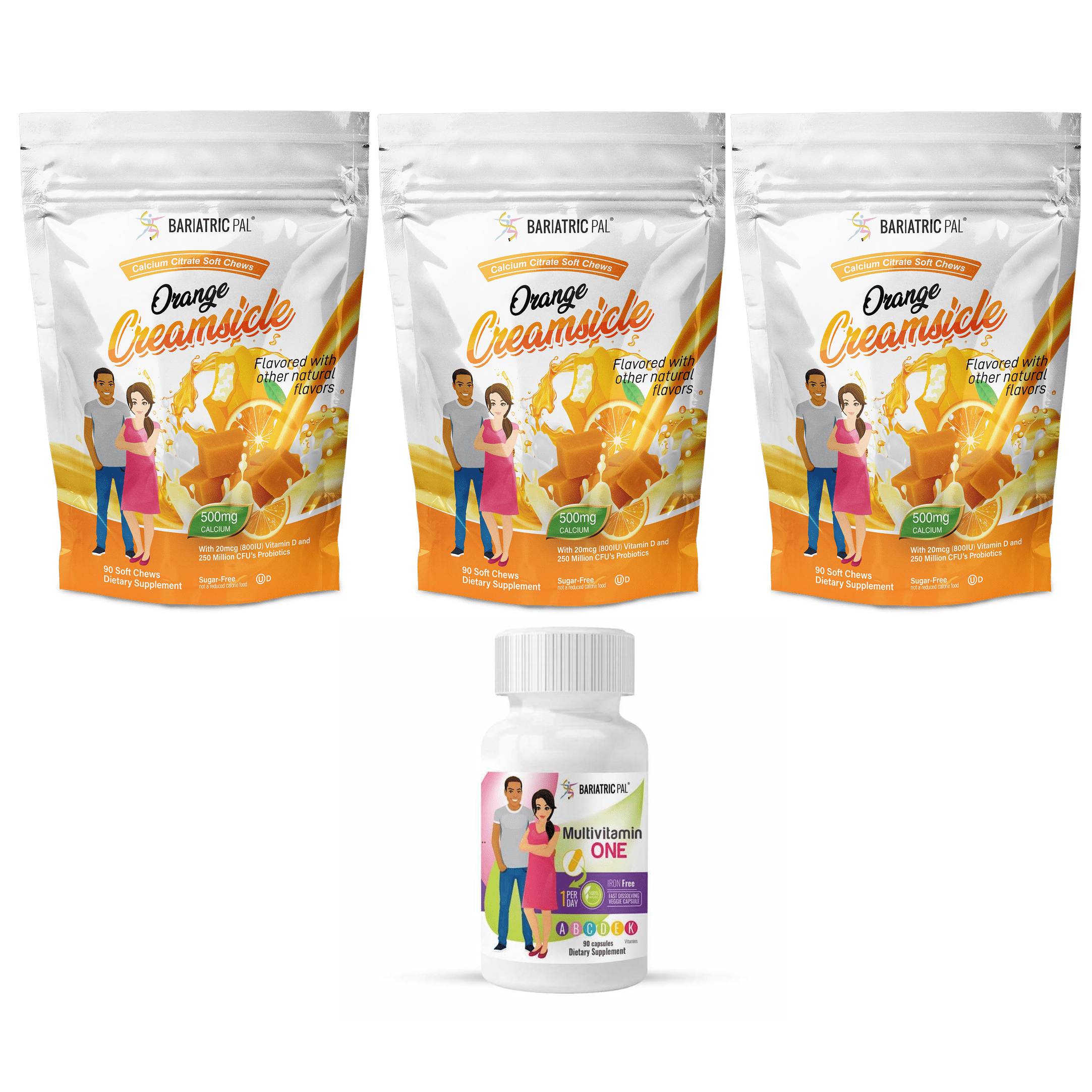 Gastric Sleeve Complete Vitamin Pack - Capsules Size: 3-Month Supply, BariatricPal Multivitamin ONE: Capsule - Iron Free, BariatricPal Calcium Citrate Soft Chews: Orange Creamsicle