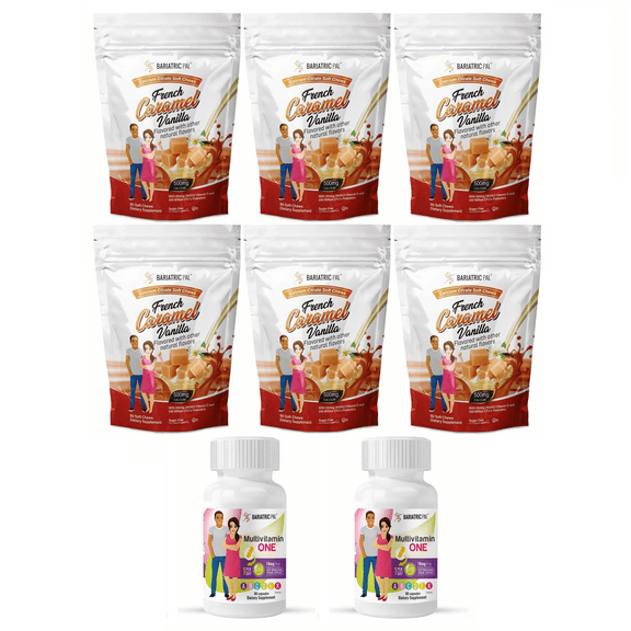 Gastric Sleeve Complete Vitamin Pack - Capsules Size: 6-Month Supply, BariatricPal Multivitamin ONE: Capsule with 18mg Iron, BariatricPal Calcium Citrate Soft Chews: French Vanilla Caramel