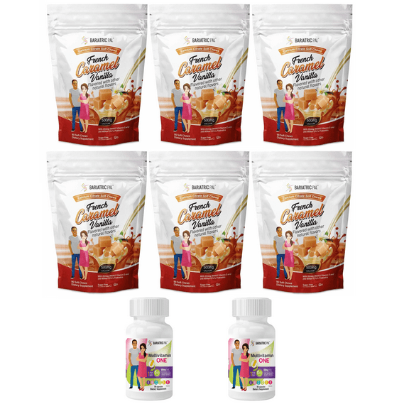Gastric Sleeve Complete Vitamin Pack - Capsules Size: 6-Month Supply, BariatricPal Multivitamin ONE: Capsule with 60mg Iron, BariatricPal Calcium Citrate Soft Chews: French Vanilla Caramel
