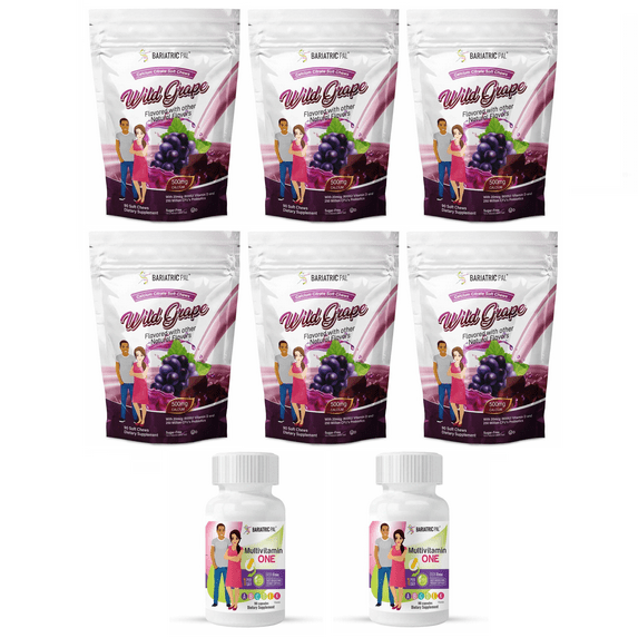 Gastric Sleeve Complete Vitamin Pack - Capsules Size: 6-Month Supply, BariatricPal Multivitamin ONE: Capsule - Iron Free, BariatricPal Calcium Citrate Soft Chews: Wild Grape
