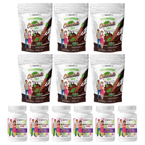 Gastric Sleeve Complete Vitamin Pack - Chewables Size: 6-Month Supply, BariatricPal Multivitamin ONE: Mixed Berry Chewable with 45mg Iron, BariatricPal Calcium Citrate Soft Chews: Chocolate Mint