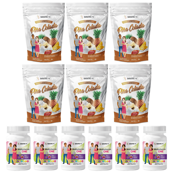 Gastric Sleeve Complete Vitamin Pack - Chewables Size: 6-Month Supply, BariatricPal Multivitamin ONE: Mixed Berry Chewable with 45mg Iron, BariatricPal Calcium Citrate Soft Chews: Piña Colada