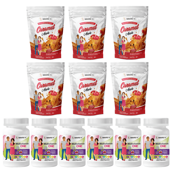 Gastric Sleeve Complete Vitamin Pack - Chewables Size: 6-Month Supply, BariatricPal Multivitamin ONE: Mixed Berry Iron Free Chewable, BariatricPal Calcium Citrate Soft Chews: Caramel Apple