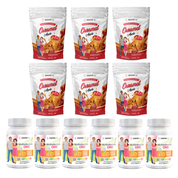 Gastric Sleeve Complete Vitamin Pack - Chewables Size: 6-Month Supply, BariatricPal Multivitamin ONE: Orange Citrus Chewable with 45mg Iron, BariatricPal Calcium Citrate Soft Chews: Caramel Apple