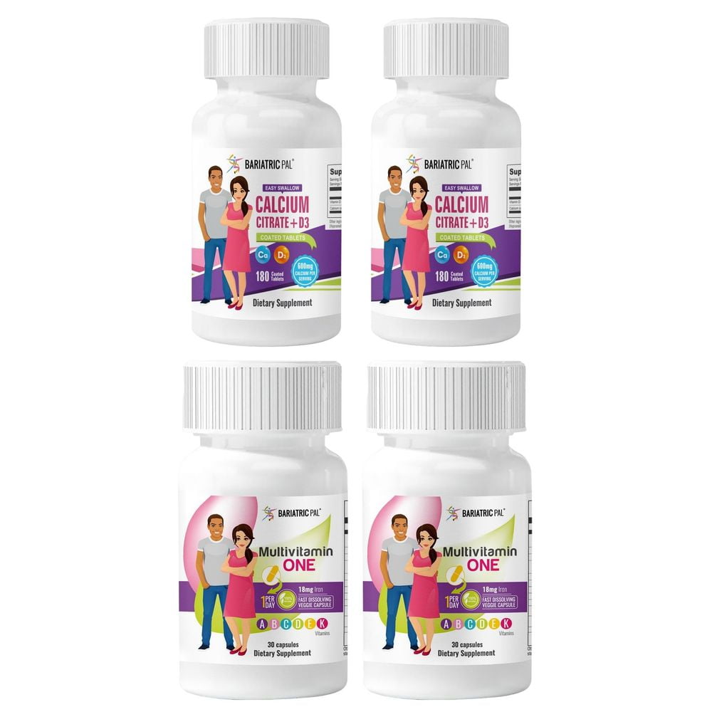 Gastric Sleeve Complete Vitamin Pack - Tablets BariatricPal Multivitamin ONE & BariatricPal Easy Swallow Calcium Citrate and D3 Coated Tablets: Capsule with 18mg Iron, Size: 60-Day Supply