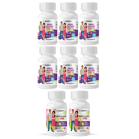 Gastric Sleeve Complete Vitamin Pack - Tablets BariatricPal Multivitamin ONE & BariatricPal Easy Swallow Calcium Citrate and D3 Coated Tablets: Capsule with 60mg Iron, Size: 180-Day Supply