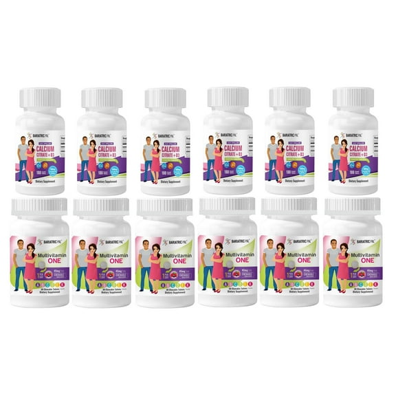 Gastric Sleeve Complete Vitamin Pack - Tablets BariatricPal Multivitamin ONE & BariatricPal Easy Swallow Calcium Citrate & D3 Coated Tablets: Mixed Berry Chewable with 45mg Iron, Size: 180-Day Supply