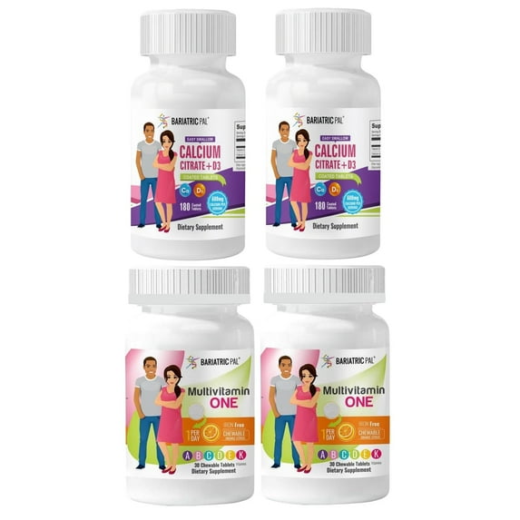 Gastric Sleeve Complete Vitamin Pack - Tablets BariatricPal Multivitamin ONE & BariatricPal Easy Swallow Calcium Citrate and D3 Coated Tablets: Orange Citrus Chewable - Iron Free, Size: 60-Day Supply