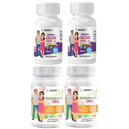 Gastric Sleeve Complete Vitamin Pack - Tablets BariatricPal Multivitamin ONE & BariatricPal Easy Swallow Calcium Citrate & D3 Coated Tablets: Orange Citrus Chewable with 45mg Iron, Size: 60-Day Supply