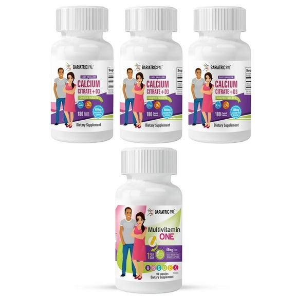 Duodenal Switch Vitamin Pack - Tablets BariatricPal Multivitamin ONE & BariatricPal Easy Swallow Calcium Citrate and D3 Coated Tablets: Capsule with 45mg Iron, Size: 90-Day Supply