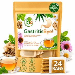 Gastritis-BYE Herbal Tea Herbal Infusion for Digestive Comfort 24 Tea Bags Ginger, Chamomile, Boldo, Aloe Vera, Mint, Arnica & Cuachalalate 100% Natural, Non-GMO, Caffeine-Free