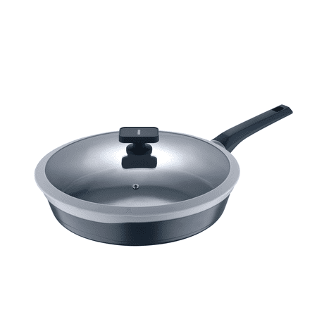 Gastro Ceramic by MasterPRO - 12.5" Cast Aluminum Covered Fry Pan with Ceramic Non Toxic Non Stick Interior and Vented Glass Lid, 12.5 Inches, 2-Tone, Grey