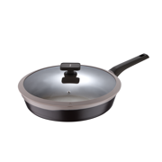 Gastro Titanium by MasterPRO - 12.5" Cast Aluminum Covered Fry Pan with Titanium-Reinforced Non Stick Interior and Vented Glass Lid, 12.5 Inches, 2-Tone, Brown