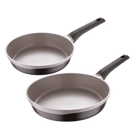 Gastro Titanium by MasterPRO - 2 Pc, 9.5" & 11" Cast Aluminum Fry Pan Set with Titanium-Reinforced Non Stick Interior, 2 Pieces, 8 Inches, 10 Inches, 2-Tone, Brown
