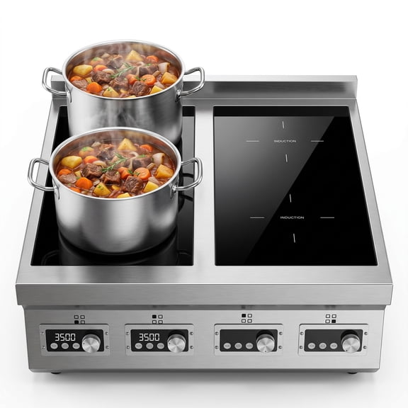 GastroGear 14000W Commercial 4-Burner Induction Cooktop, Countertop Cooktop with 3500W per Burner, Steady Low-Power Heating, 8-Inch All-Copper Coils, 16 Power Levels, 24H Timer