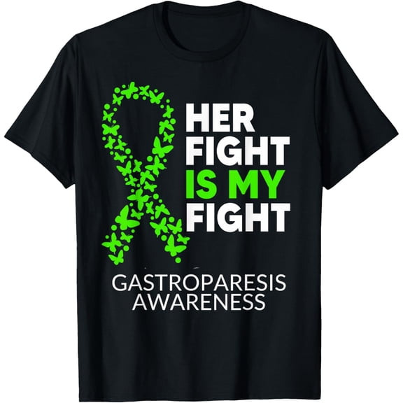 Gastroparesis Awareness Her Fight is my Fight Green Ribbon T-ShirtMen and women, Black T-shirt, size: Extra large S-4XL