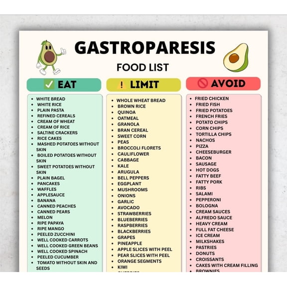 Gastroparesis Food List, Diet Restriction Avoidance Poster, Gastroparesis Diet Food List Poster, Gastroparesis Grocery List, Digestive Diet Food Guide Poster